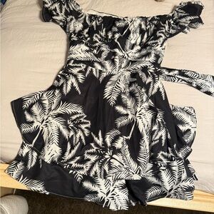 Black and White Ruffled Tie Front Jumpsuit